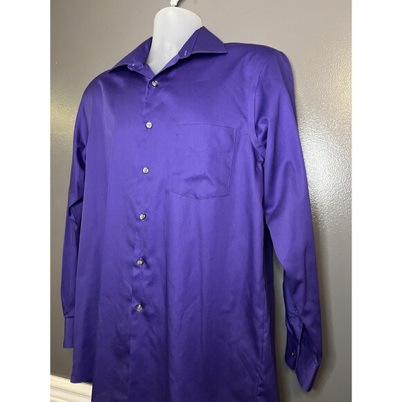 Van Heusen Shirt Mens 15.5 32/33 Purple Lux Sateen Regular Fit Dress 20KH539510 - Picture 3 of 10